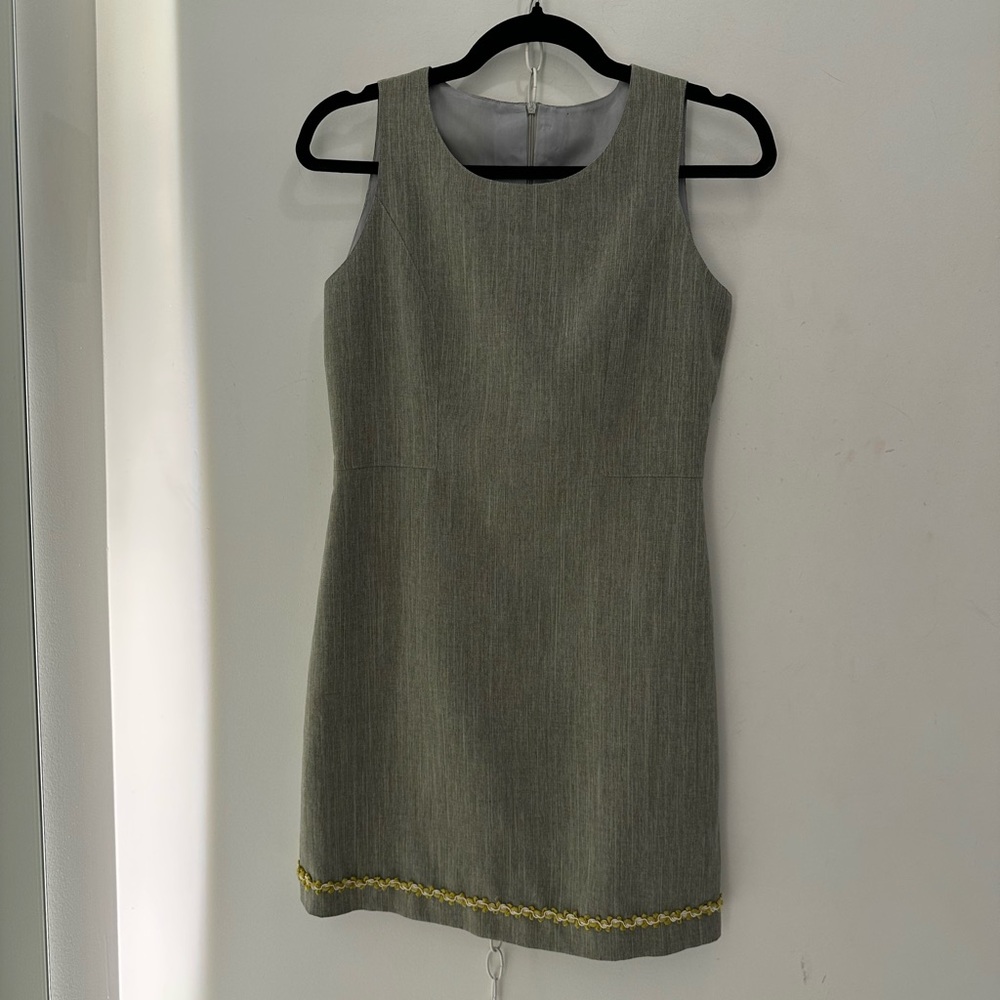 Unique Vintage Gray Mini Dress with Yellow Trim
